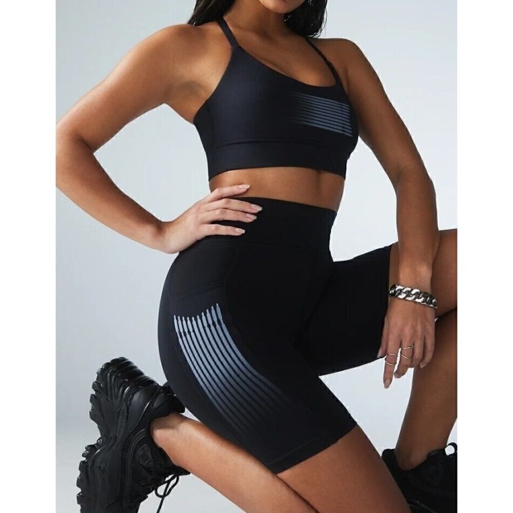 New Savage X Fenty Band-It High Waist Bike Shorts Womens S Black Caviar